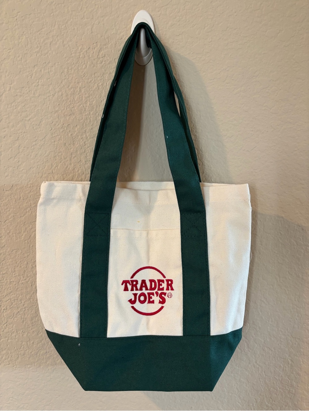 Cream and Dark Green Canvas Tote Bag